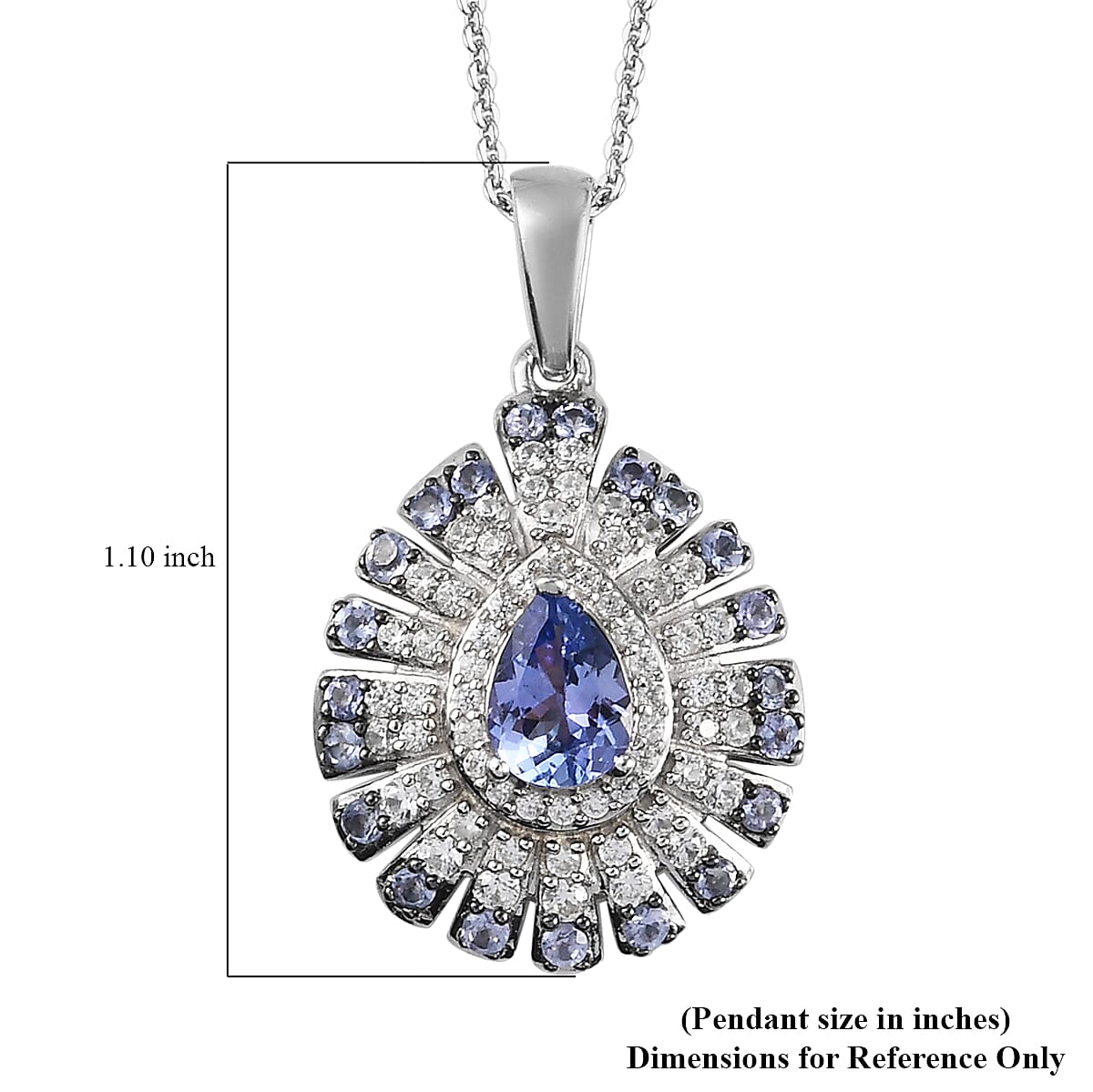 Tanzanite and Zircon Cluster Pendant Necklace 20 Inches in Platinum Over Sterling Silver 1.75 ctw