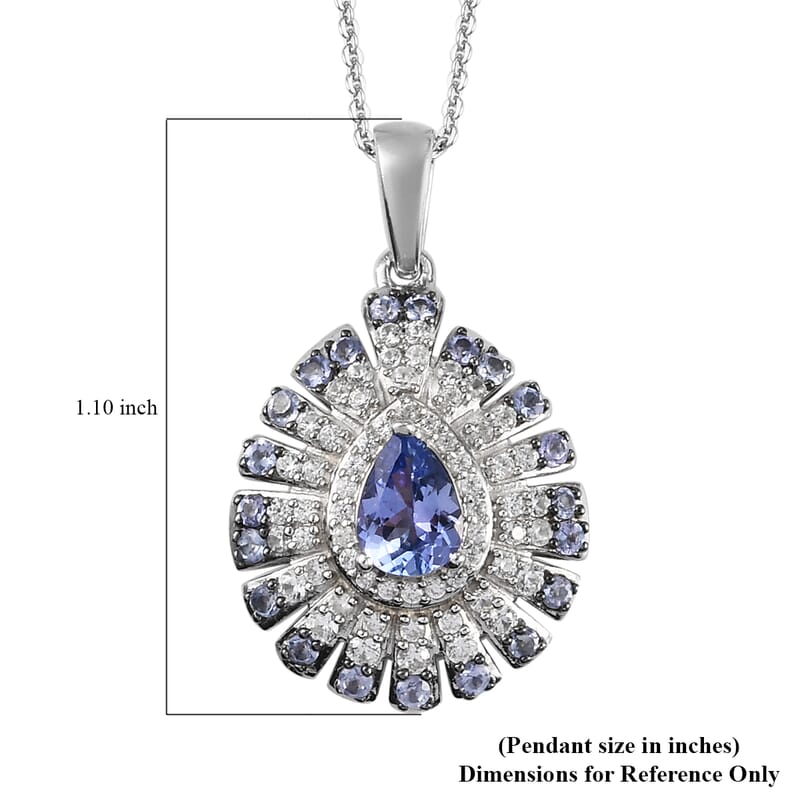 Tanzanite and Zircon Cluster Pendant Necklace 20 Inches in Platinum Over Sterling Silver 1.75 ctw