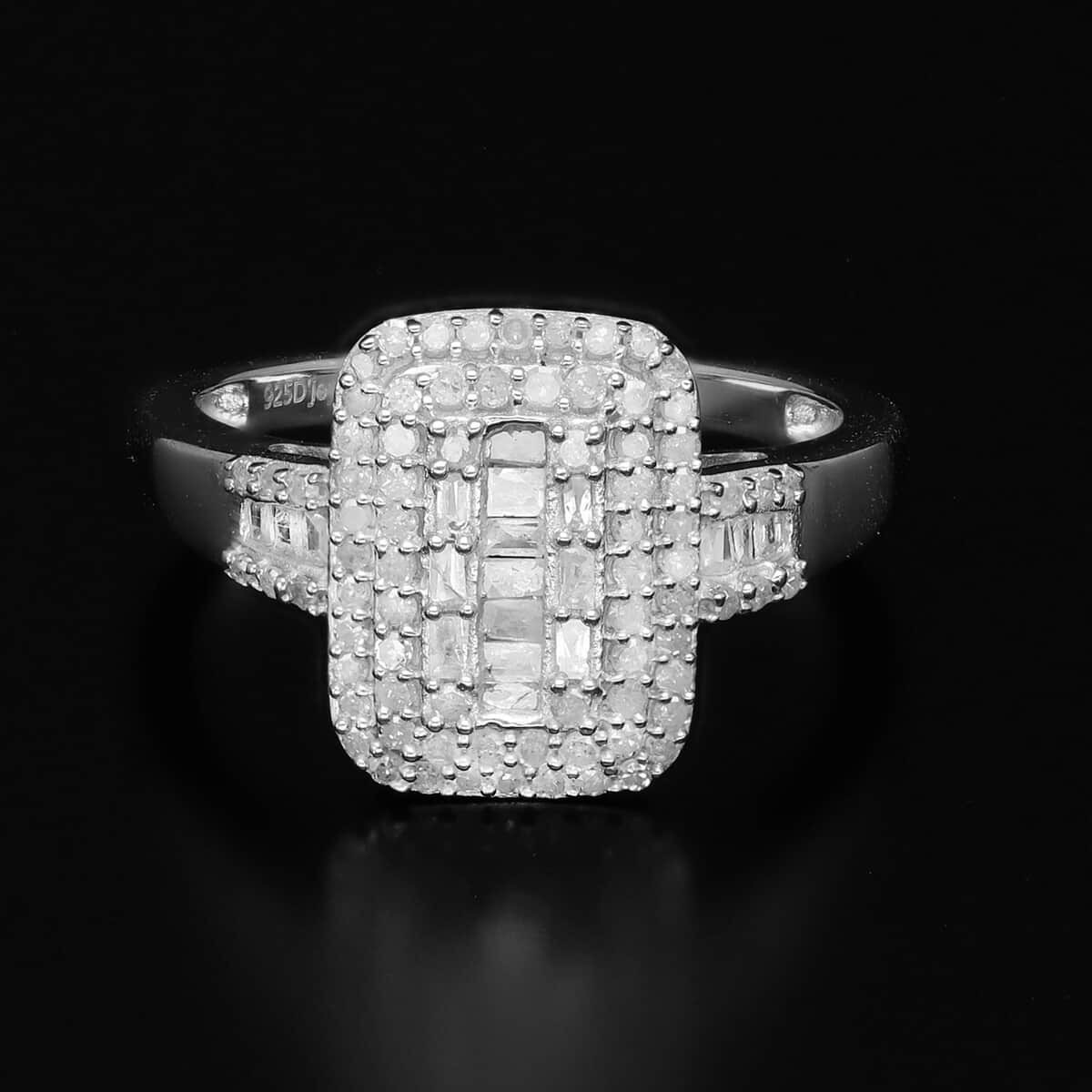 Natural Diamond Baguette Shape Cocktail Ring in Platinum Over Sterling Silver (Size 10.0) 0.50 ctw image number 1