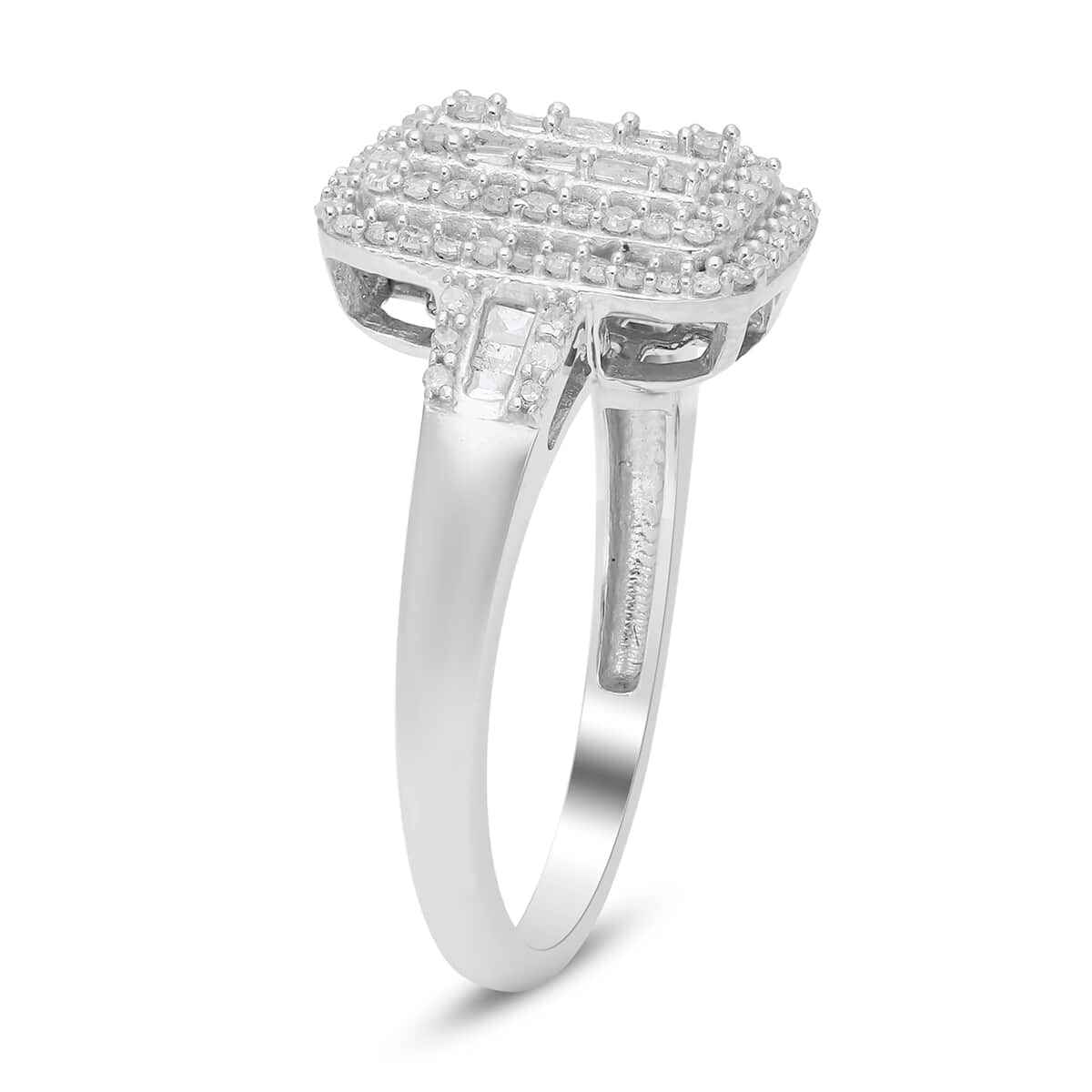 Natural Diamond Baguette Shape Cocktail Ring in Platinum Over Sterling Silver (Size 10.0) 0.50 ctw image number 3