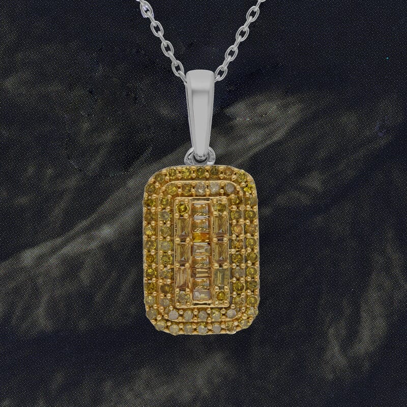 Yellow Diamond Baguette Shape Cocktail Pendant Necklace 18 Inches in Yellow Rhodium & Platinum Over Sterling Silver 0.50 ctw