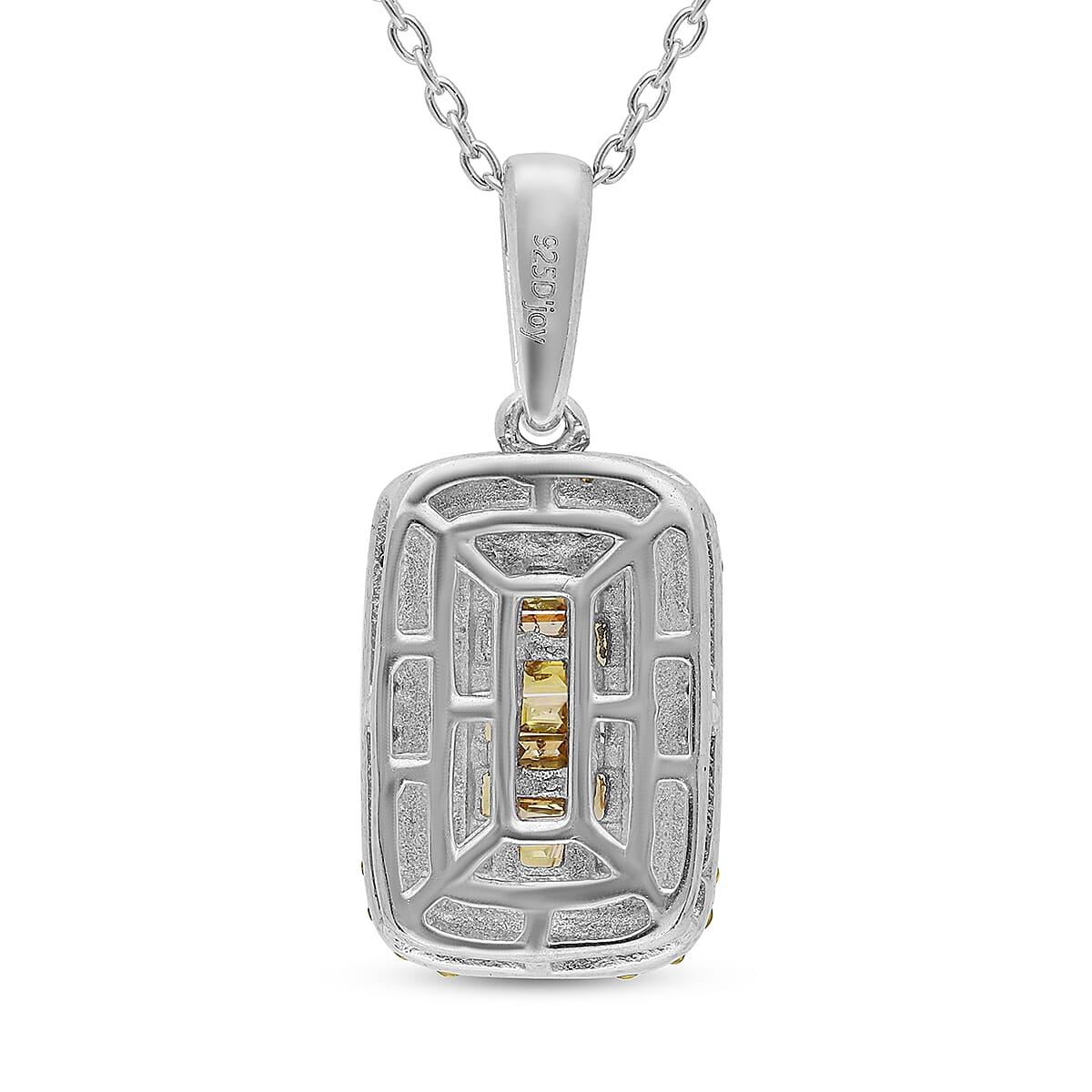 Yellow Diamond Baguette Shape Cocktail Pendant Necklace 18 Inches in Yellow Rhodium & Platinum Over Sterling Silver 0.50 ctw