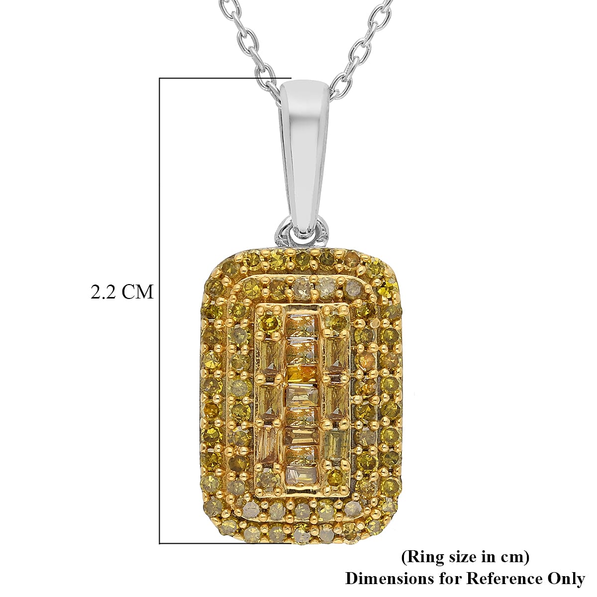 Yellow Diamond Baguette Shape Cocktail Pendant Necklace 18 Inches in Yellow Rhodium & Platinum Over Sterling Silver 0.50 ctw