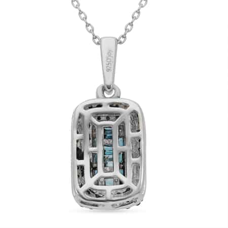 Blue Diamond Baguette Shape Cocktail Pendant Necklace 18 Inches in Rhodium & Platinum Over Sterling Silver 0.50 ctw image number 4