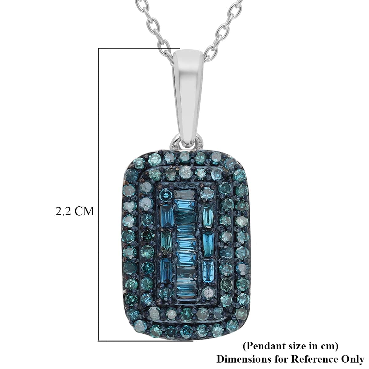 Blue Diamond Baguette Shape Cocktail Pendant Necklace 18 Inches in Rhodium & Platinum Over Sterling Silver 0.50 ctw image number 5