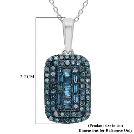Blue Diamond Baguette Shape Cocktail Pendant Necklace 18 Inches in Rhodium & Platinum Over Sterling Silver 0.50 ctw image number 5