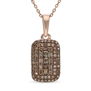 Natural Champagne Diamond Baguette Shape Cocktail Pendant Necklace 18 Inches in Rhodium and Vermeil Rose Gold Over Sterling Silver 0.50 ctw
