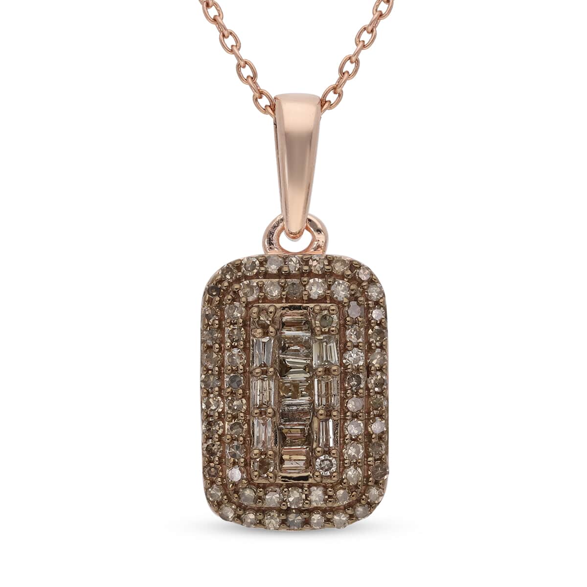 Natural Champagne Diamond Baguette Shape Cocktail Pendant Necklace 18 Inches in Rhodium and Vermeil Rose Gold Over Sterling Silver 0.50 ctw image number 0
