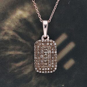 Natural Champagne Diamond Baguette Shape Cocktail Pendant Necklace 18 Inches in Rhodium and Vermeil Rose Gold Over Sterling Silver 0.50 ctw