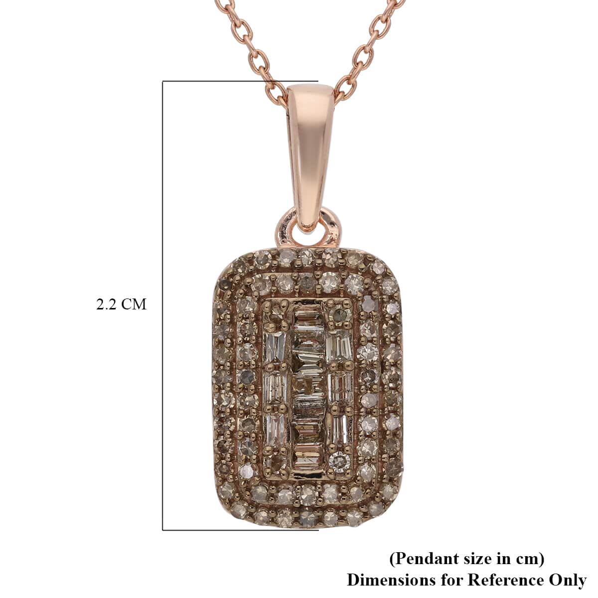Natural Champagne Diamond Baguette Shape Cocktail Pendant Necklace 18 Inches in Rhodium and Vermeil Rose Gold Over Sterling Silver 0.50 ctw image number 5