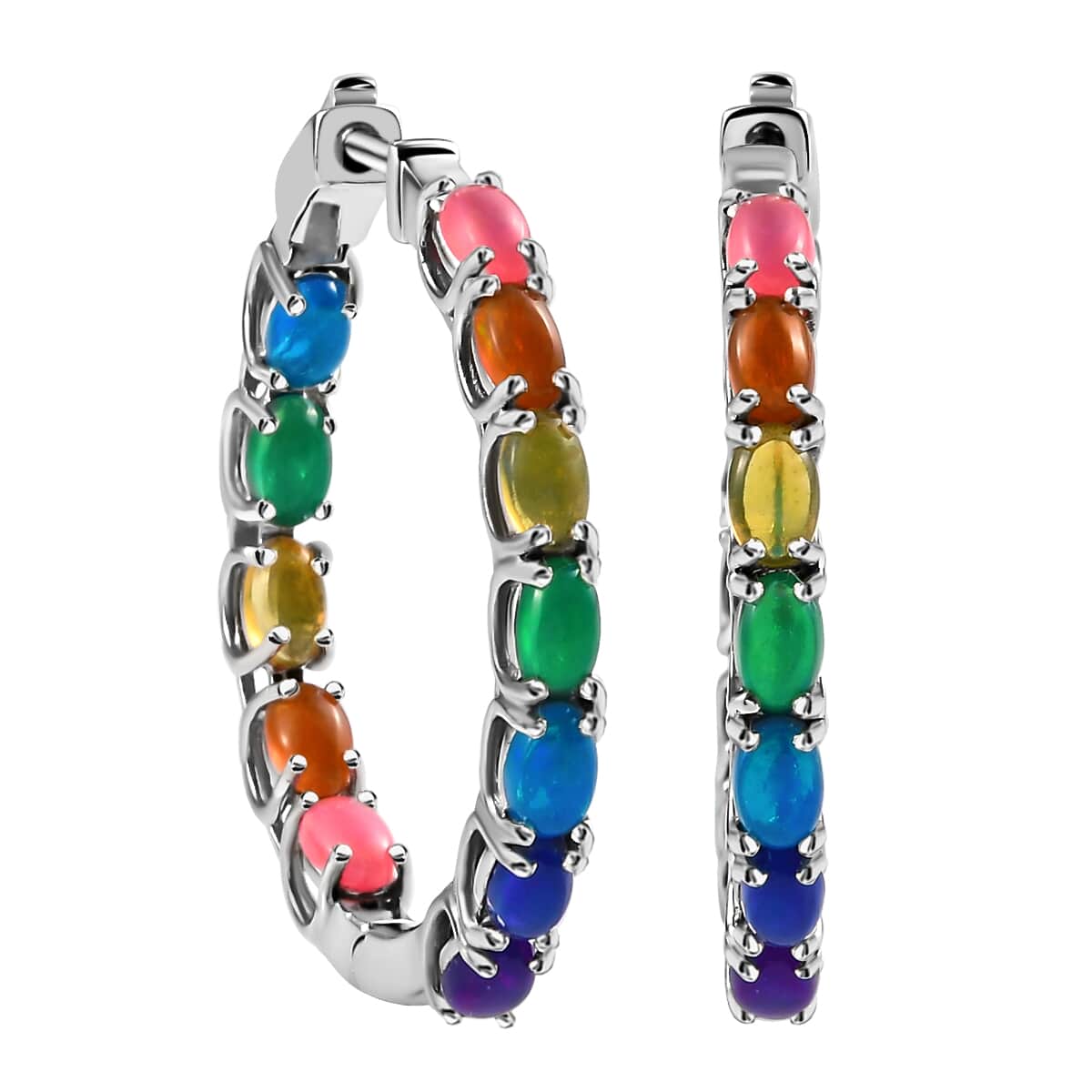 Multi Welo Opal Hoop Earrings in Platinum Over Sterling Silver 3.60 ctw image number 0
