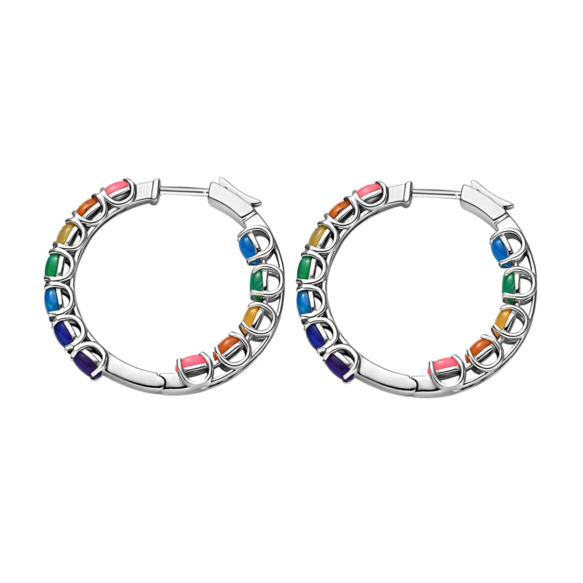 Multi Welo Opal Hoop Earrings in Platinum Over Sterling Silver 3.60 ctw image number 4