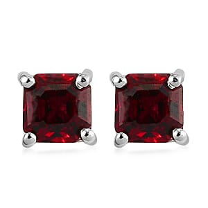 Asscher Cut Anthill Garnet Solitaire Stud Earrings in Platinum Over Sterling Silver 0.75 ctw