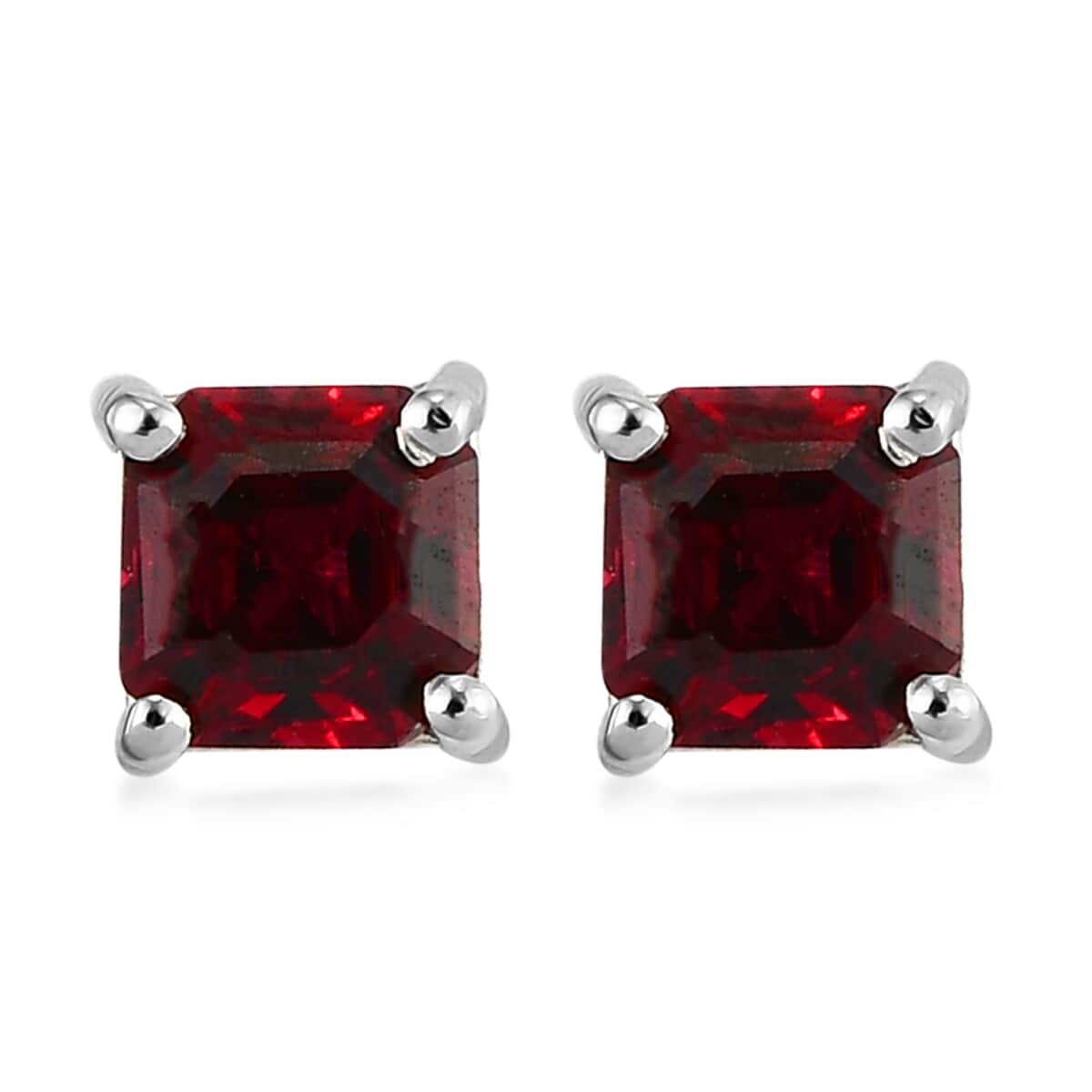 Asscher Cut Anthill Garnet Solitaire Stud Earrings in Platinum Over Sterling Silver 0.75 ctw image number 0