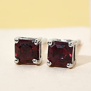 Asscher Cut Anthill Garnet Solitaire Stud Earrings in Platinum Over Sterling Silver 0.75 ctw