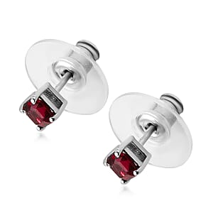 Asscher Cut Anthill Garnet Solitaire Stud Earrings in Platinum Over Sterling Silver 0.75 ctw