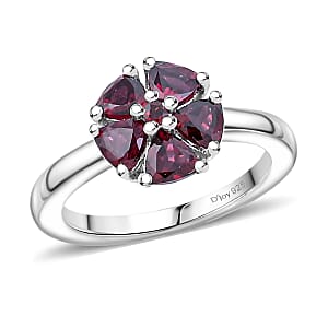Arizona Anthill Garnet Flower Ring in Platinum Over Sterling Silver (Size 5.0) 1.40 ctw