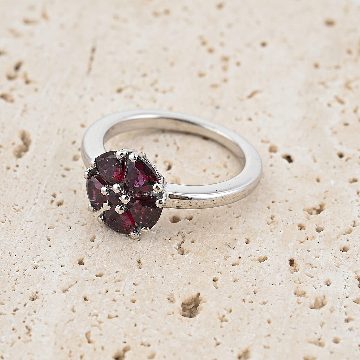 Arizona Anthill Garnet Flower Ring in Platinum Over Sterling Silver (Size 5.0) 1.40 ctw image number 1
