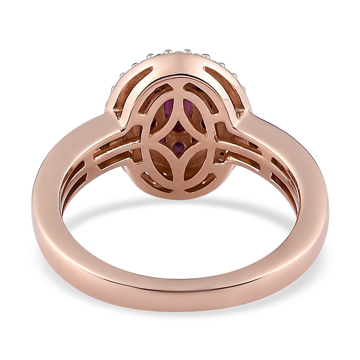 Anthill Garnet and Natural White Zircon Double Halo Ring in Vermeil Rose Gold Over Sterling Silver (Size 10.0) 0.85 ctw