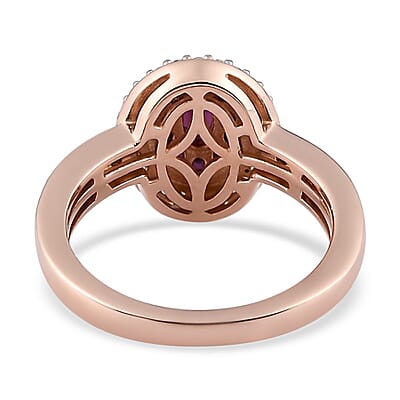 Anthill Garnet and Natural White Zircon Double Halo Ring in Vermeil Rose Gold Over Sterling Silver (Size 10.0) 0.85 ctw
