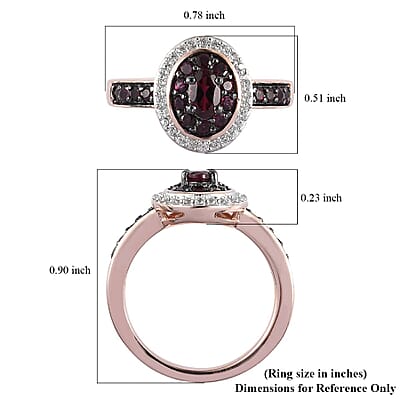 Anthill Garnet and Natural White Zircon Double Halo Ring in Vermeil Rose Gold Over Sterling Silver (Size 10.0) 0.85 ctw