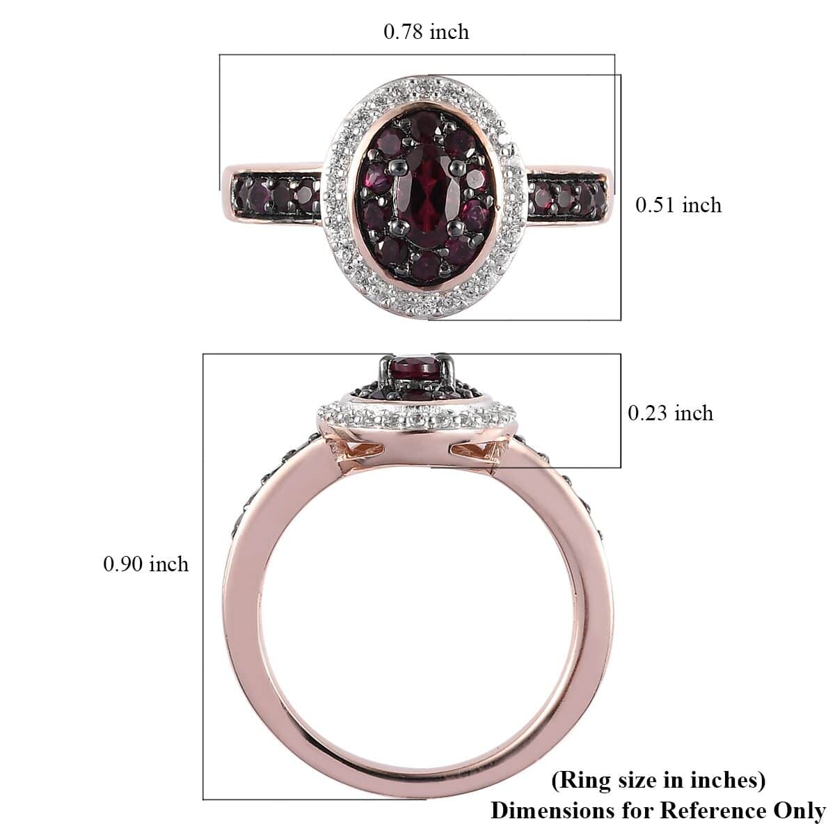 Pyrope Garnet and Zircon Ring in Vermeil Rose Gold Over Sterling Silver 0.70 ctw image number 5