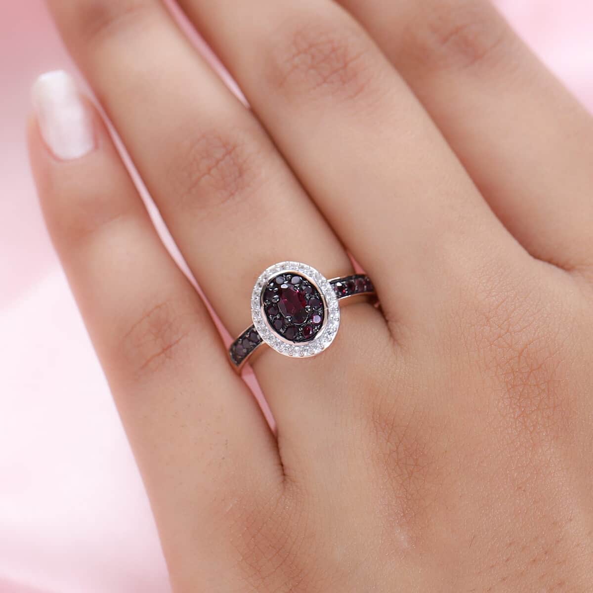 American Arizona Anthill Garnet and Natural White Zircon Double Halo Ring in Vermeil Rose Gold Over Sterling Silver (Size 6.0) 0.85 ctw image number 2
