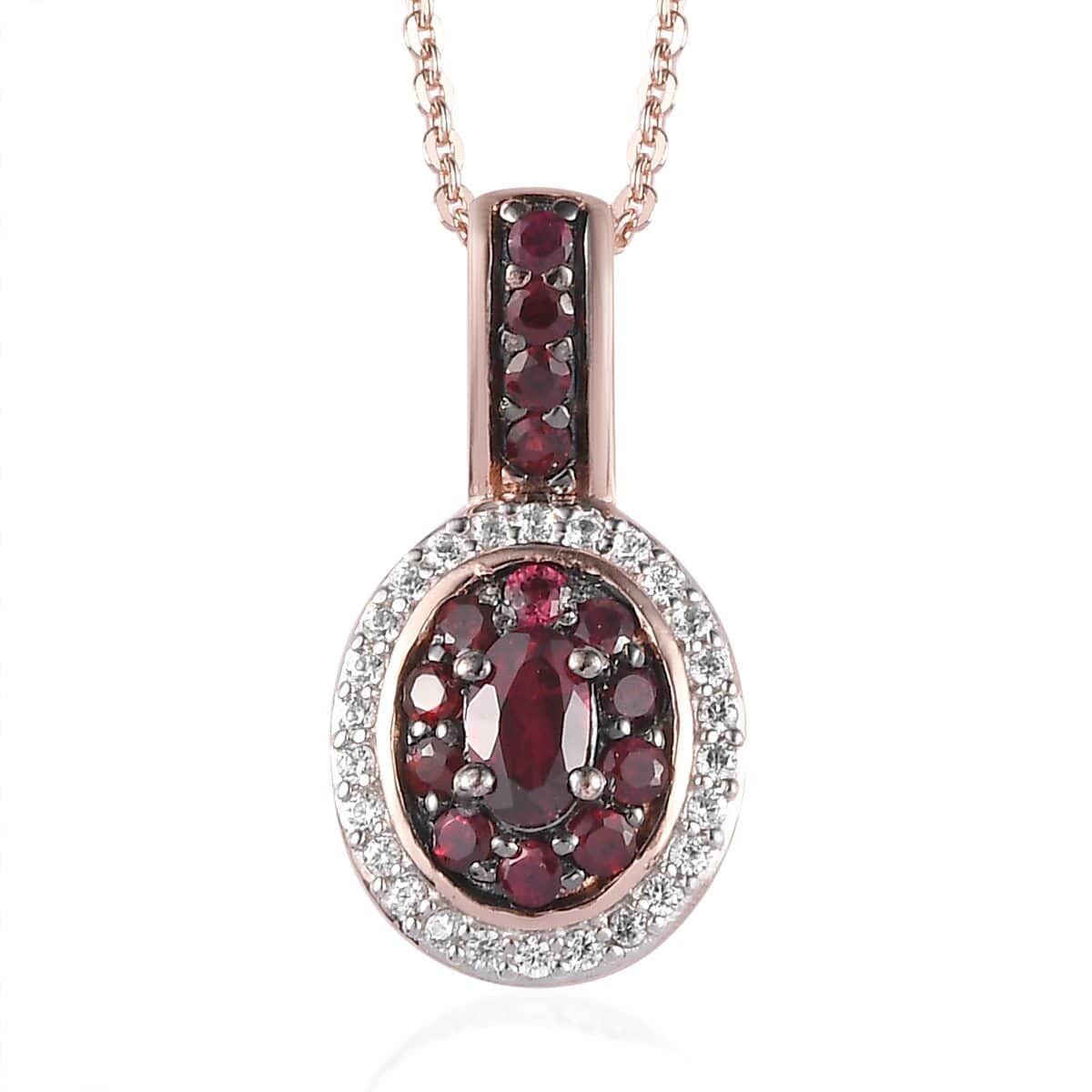 Anthill Garnet and White Zircon Double Halo Pendant Necklace 20 Inches in Vermeil Rose Gold Over Sterling Silver 0.75 ctw image number 0