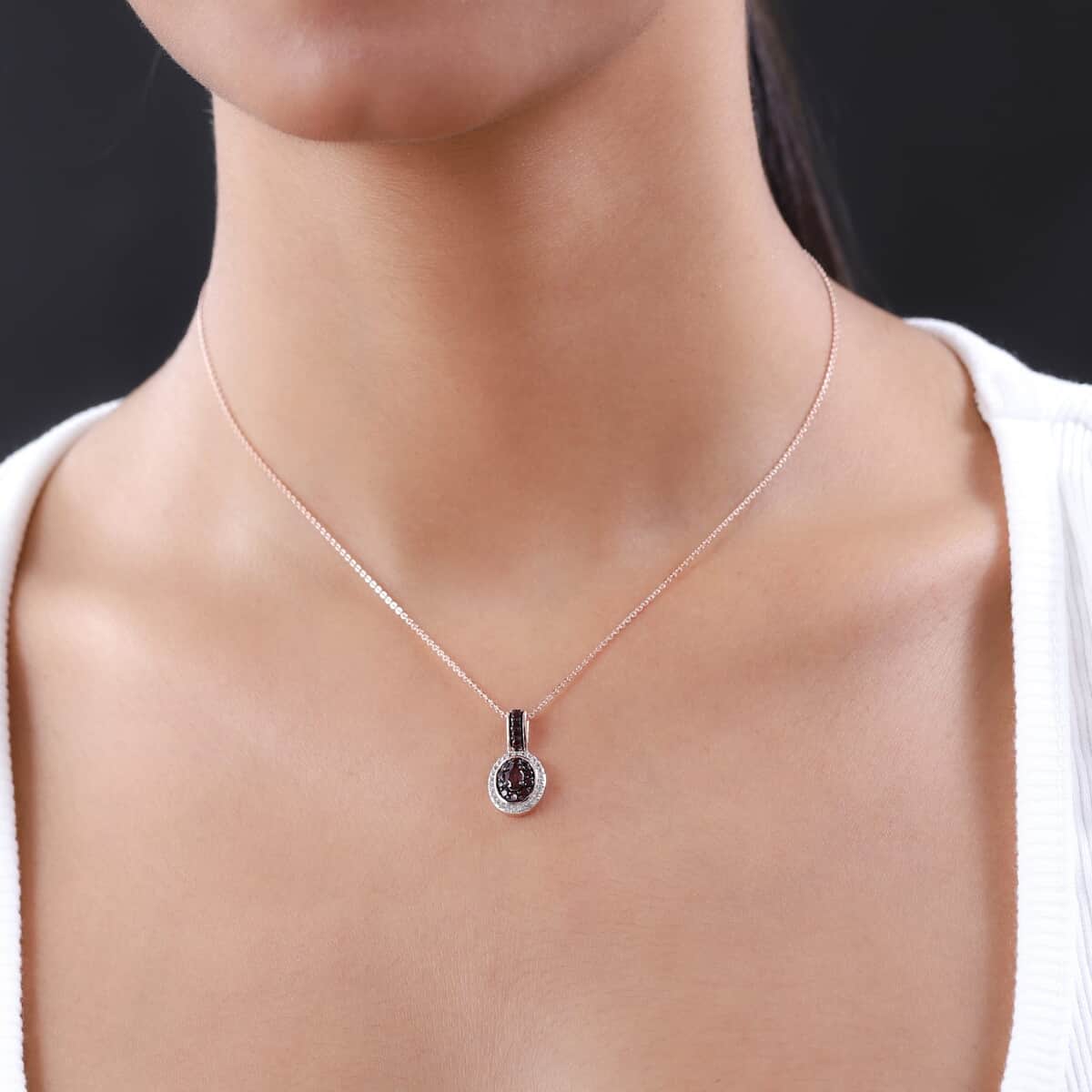 Anthill Garnet and White Zircon Double Halo Pendant Necklace 20 Inches in Vermeil Rose Gold Over Sterling Silver 0.75 ctw image number 2
