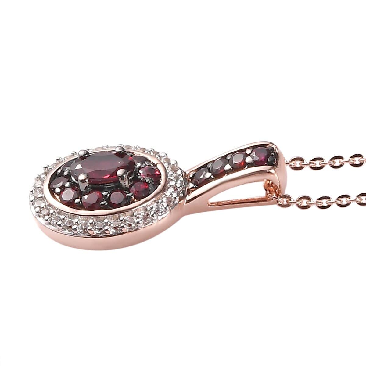 Anthill Garnet and White Zircon Double Halo Pendant Necklace 20 Inches in Vermeil Rose Gold Over Sterling Silver 0.75 ctw image number 3