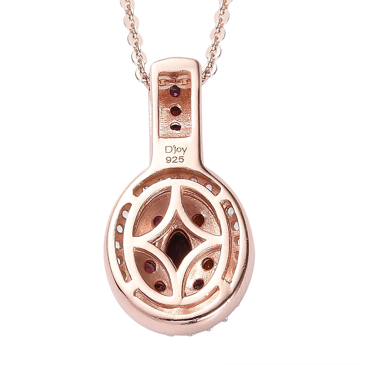 Anthill Garnet and White Zircon Double Halo Pendant Necklace 20 Inches in Vermeil Rose Gold Over Sterling Silver 0.75 ctw