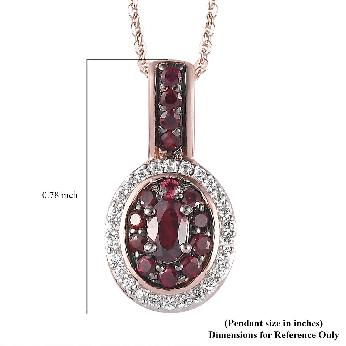 Anthill Garnet and White Zircon Double Halo Pendant Necklace 20 Inches in Vermeil Rose Gold Over Sterling Silver 0.75 ctw