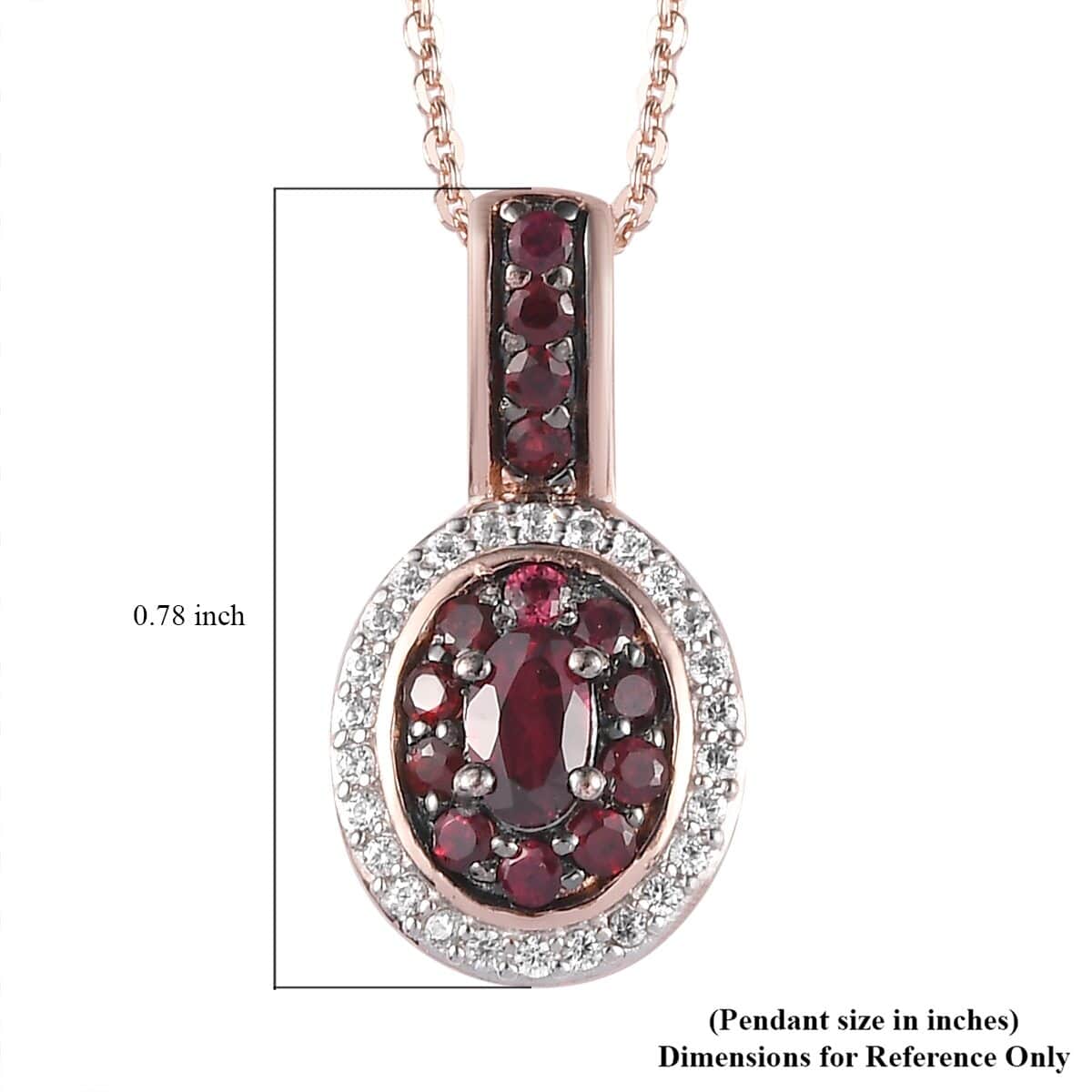 Anthill Garnet and White Zircon Double Halo Pendant Necklace 20 Inches in Vermeil Rose Gold Over Sterling Silver 0.75 ctw image number 5