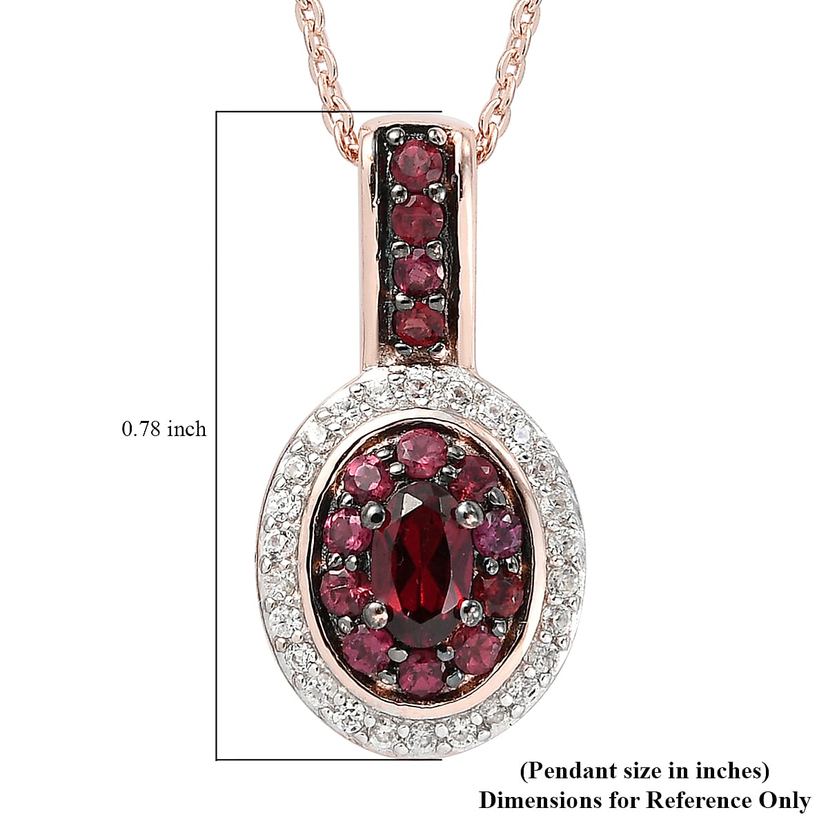 Anthill Garnet and White Zircon Double Halo Pendant Necklace 20 Inches in Vermeil Rose Gold Over Sterling Silver 0.75 ctw
