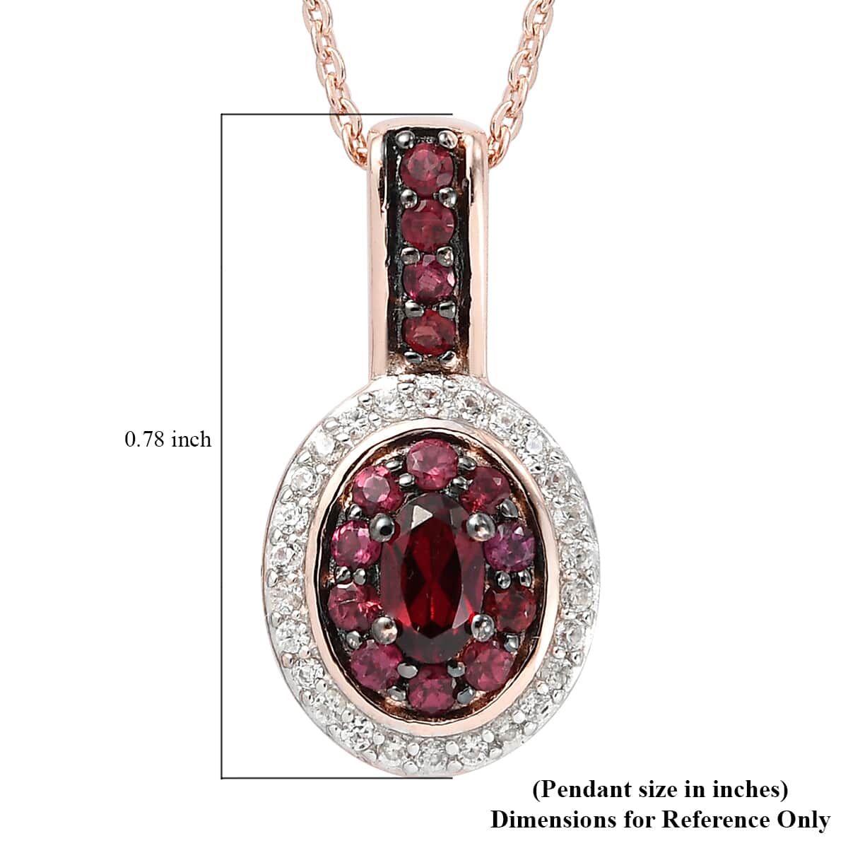 Anthill Garnet and White Zircon Double Halo Pendant Necklace 20 Inches in Vermeil Rose Gold Over Sterling Silver 0.75 ctw image number 6