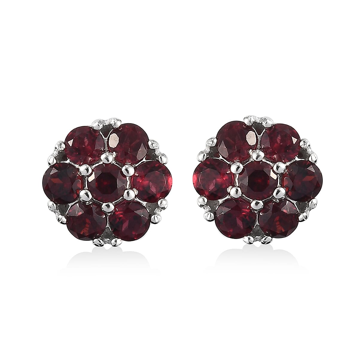 Anthill Garnet Flower Stud Earrings in Platinum Over Sterling Silver 2.00 ctw
