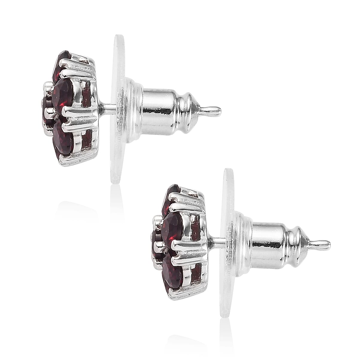 Anthill Garnet Flower Stud Earrings in Platinum Over Sterling Silver 2.00 ctw