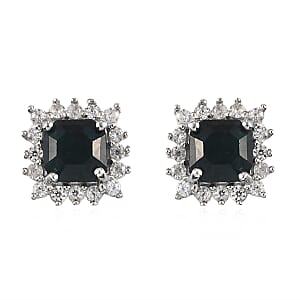 Teal Grandidierite and Zircon Stud Earrings in Platinum Over Sterling Silver 1.60 ctw