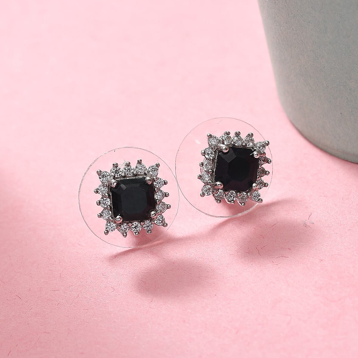 Teal Grandidierite and Zircon Stud Earrings in Platinum Over Sterling Silver 1.60 ctw image number 1