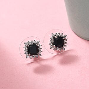 Teal Grandidierite and Zircon Stud Earrings in Platinum Over Sterling Silver 1.60 ctw