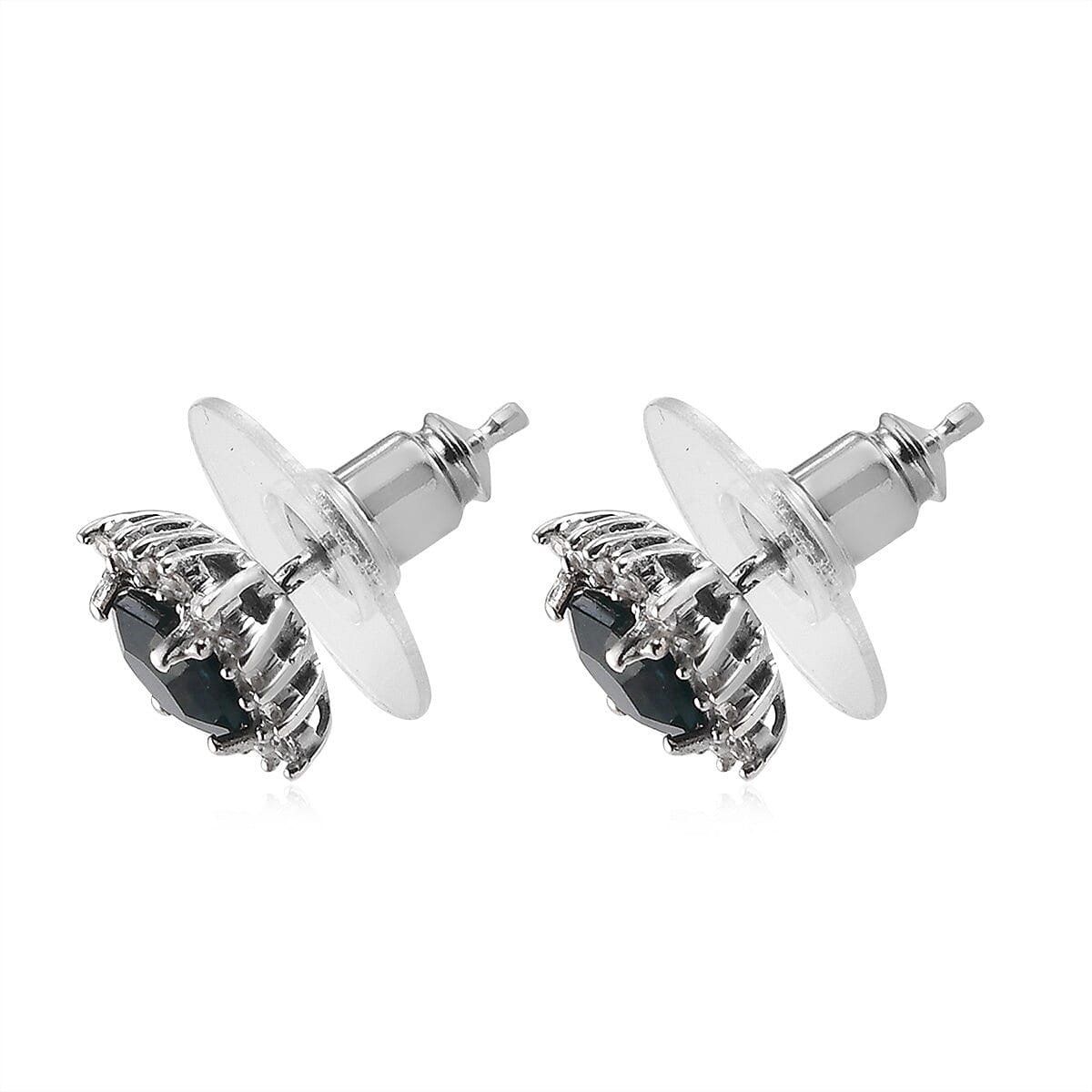 Teal Grandidierite and Zircon Stud Earrings in Platinum Over Sterling Silver 1.60 ctw image number 3