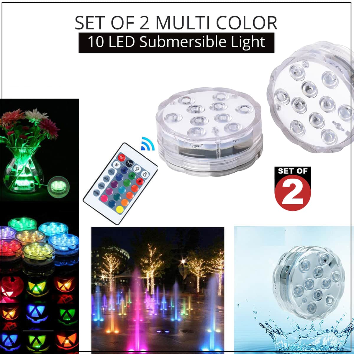 Set of 2 LED Color Change Water Light with Remote Control (3XAAA Not Included) image number 1