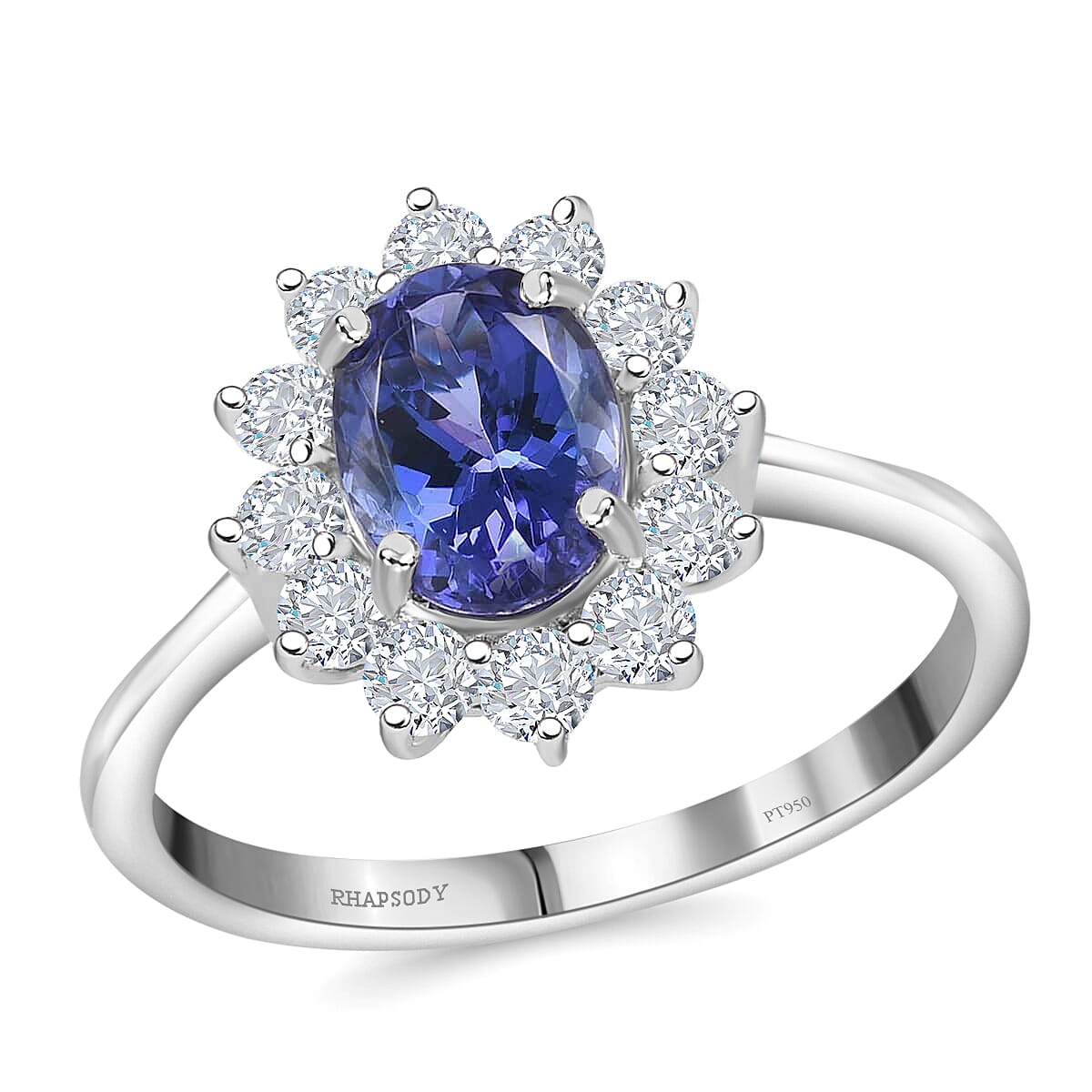 RHAPSODY 950 Platinum AAAA Tanzanite and Diamond E-F VS2 Sunburst Ring 4.80 Grams 2.40 ctw image number 0