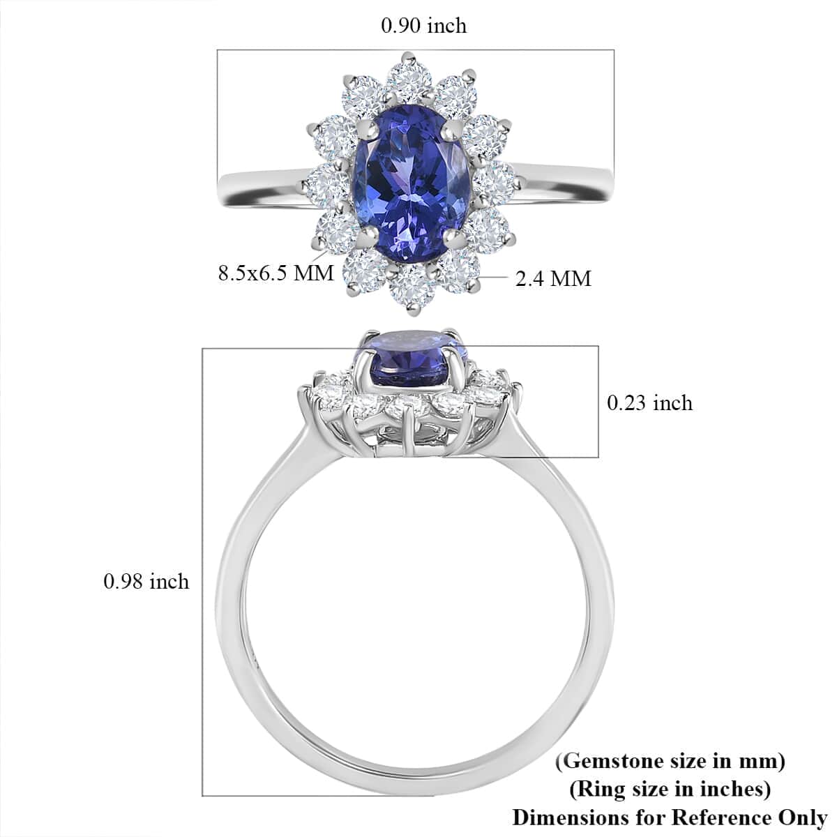 Rhapsody 950 Platinum AAAA Tanzanite and Diamond E-F VS2 Sunburst Ring (Size 9.0) 4.80 Grams 2.40 ctw image number 5