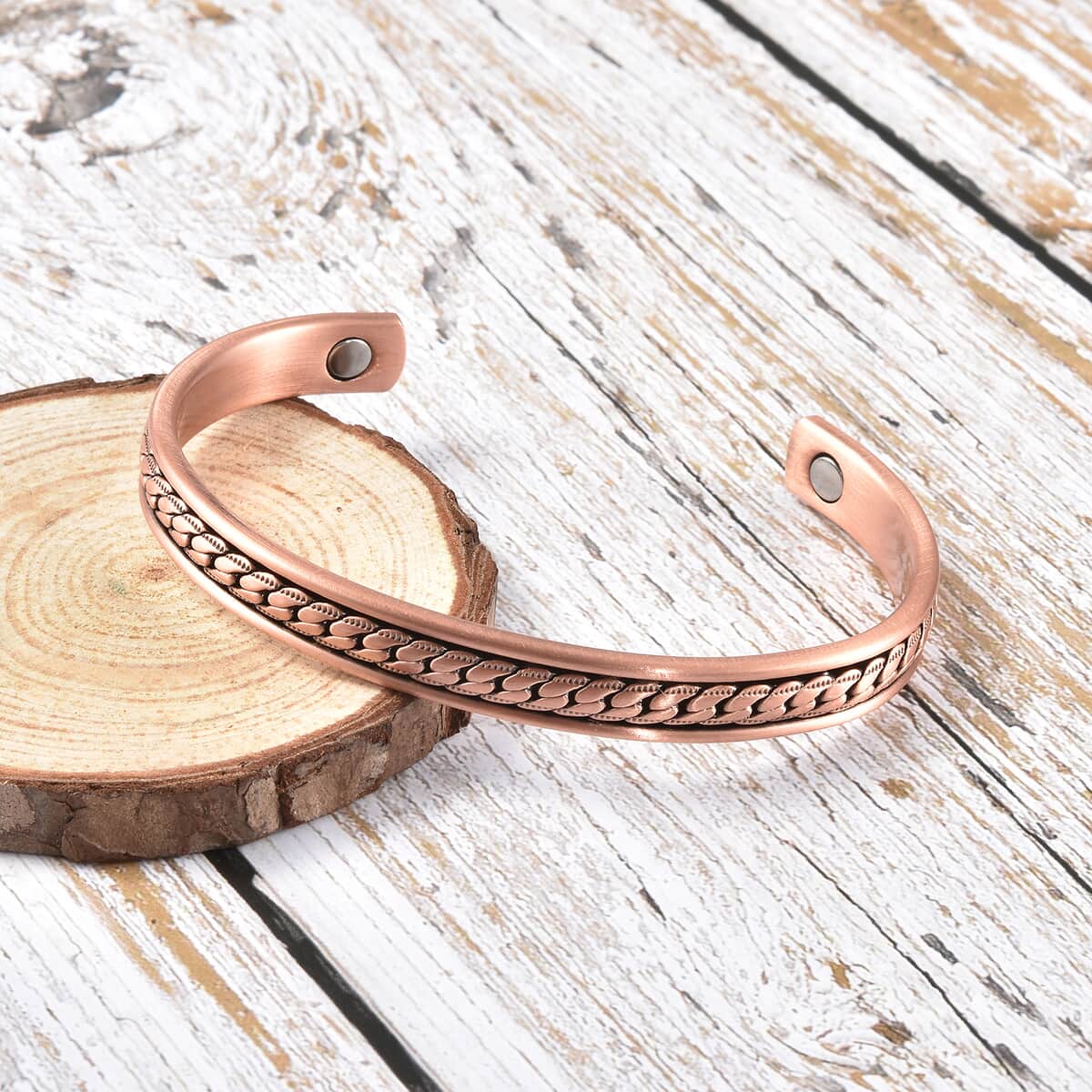 Magnetic By Design Curb Chain Pattern Adjustable Cuff Bracelet in Rosetone (6.50 In) image number 1
