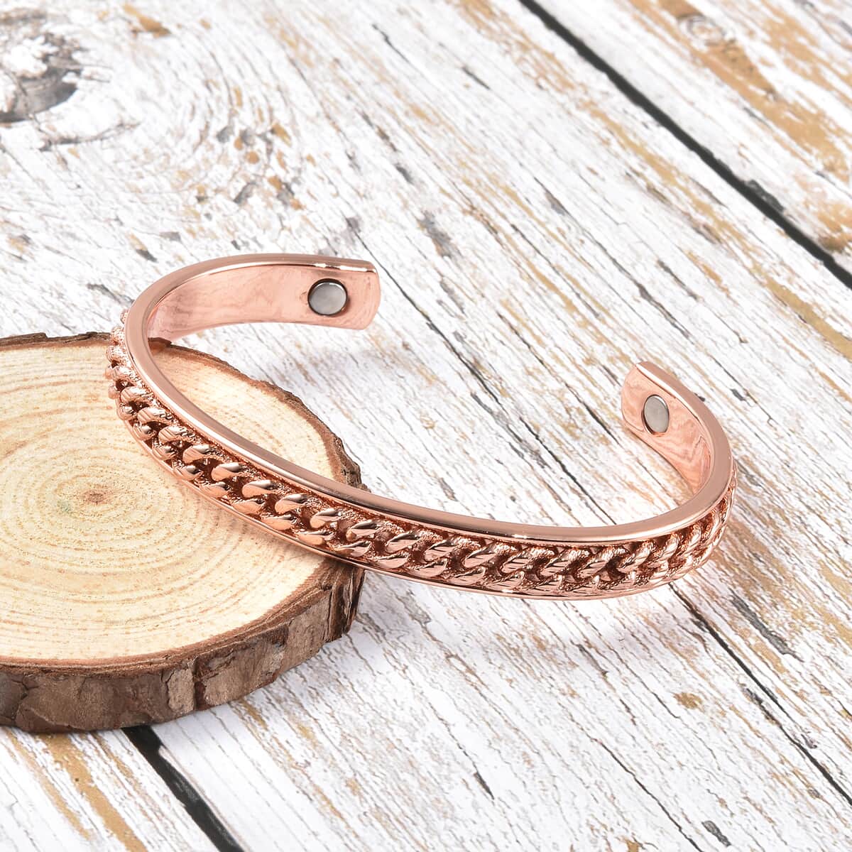 Magnetic By Design Curb Chain Pattern Adjustable Cuff Bracelet in Rosetone (6.50 In) image number 1
