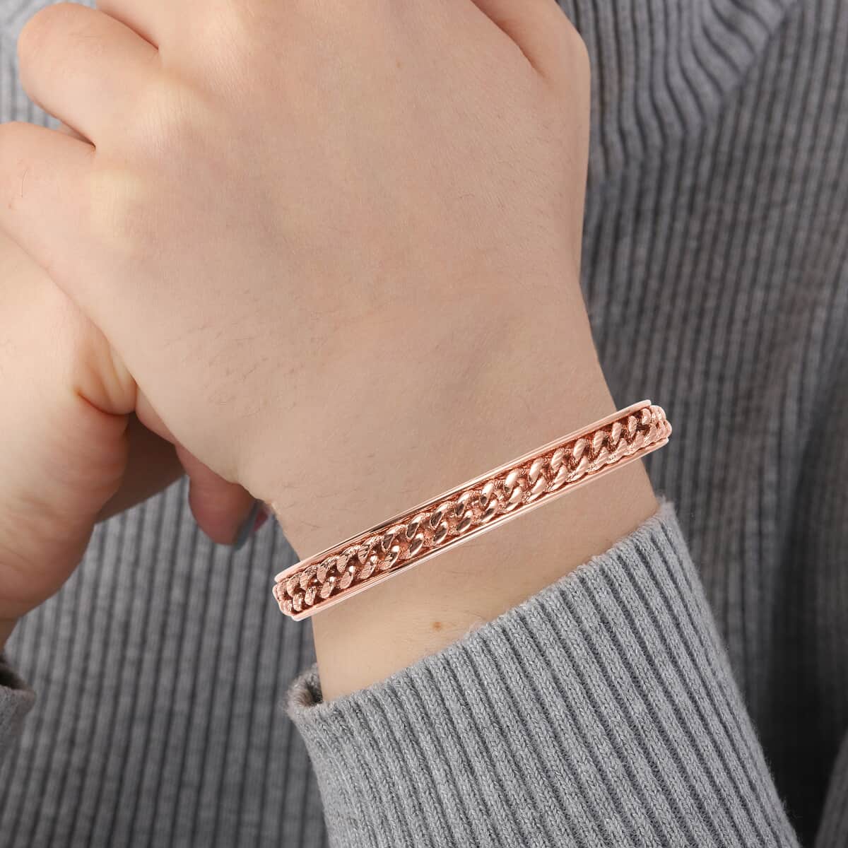 Magnetic By Design Curb Chain Pattern Adjustable Cuff Bracelet in Rosetone (6.50 In) image number 2