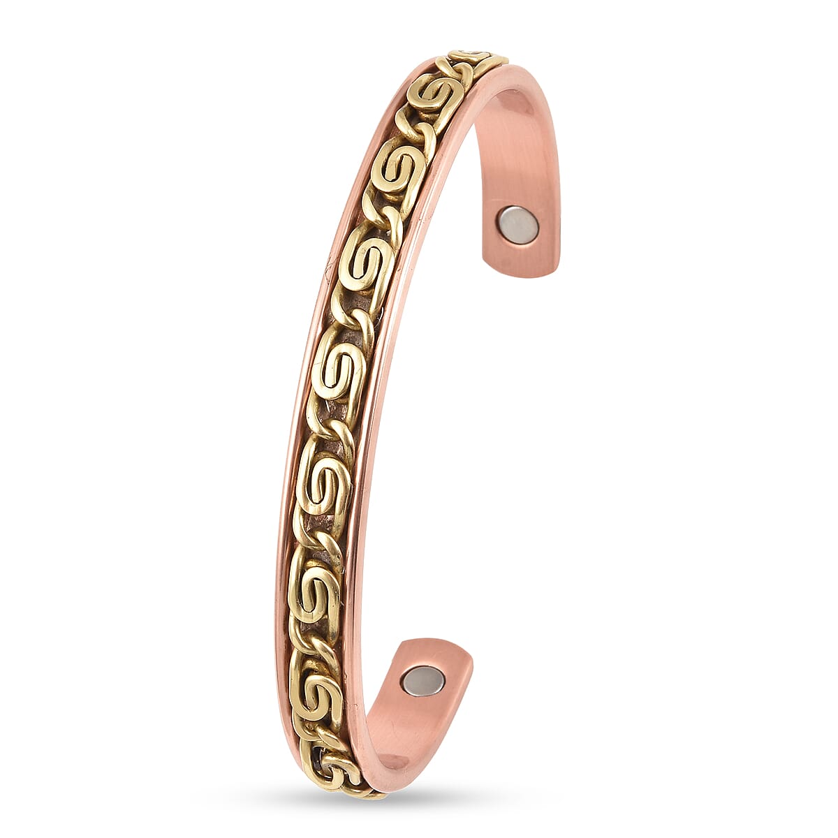 Magnetic By Design Byzantine Chain Pattern Adjustable Cuff Bracelet in Rosetone (6.50 In) image number 3