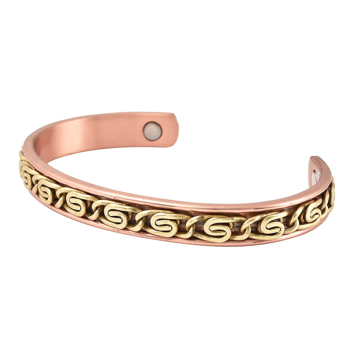 Magnetic By Design Byzantine Chain Pattern Adjustable Cuff Bracelet in Rosetone (6.50 In) image number 4