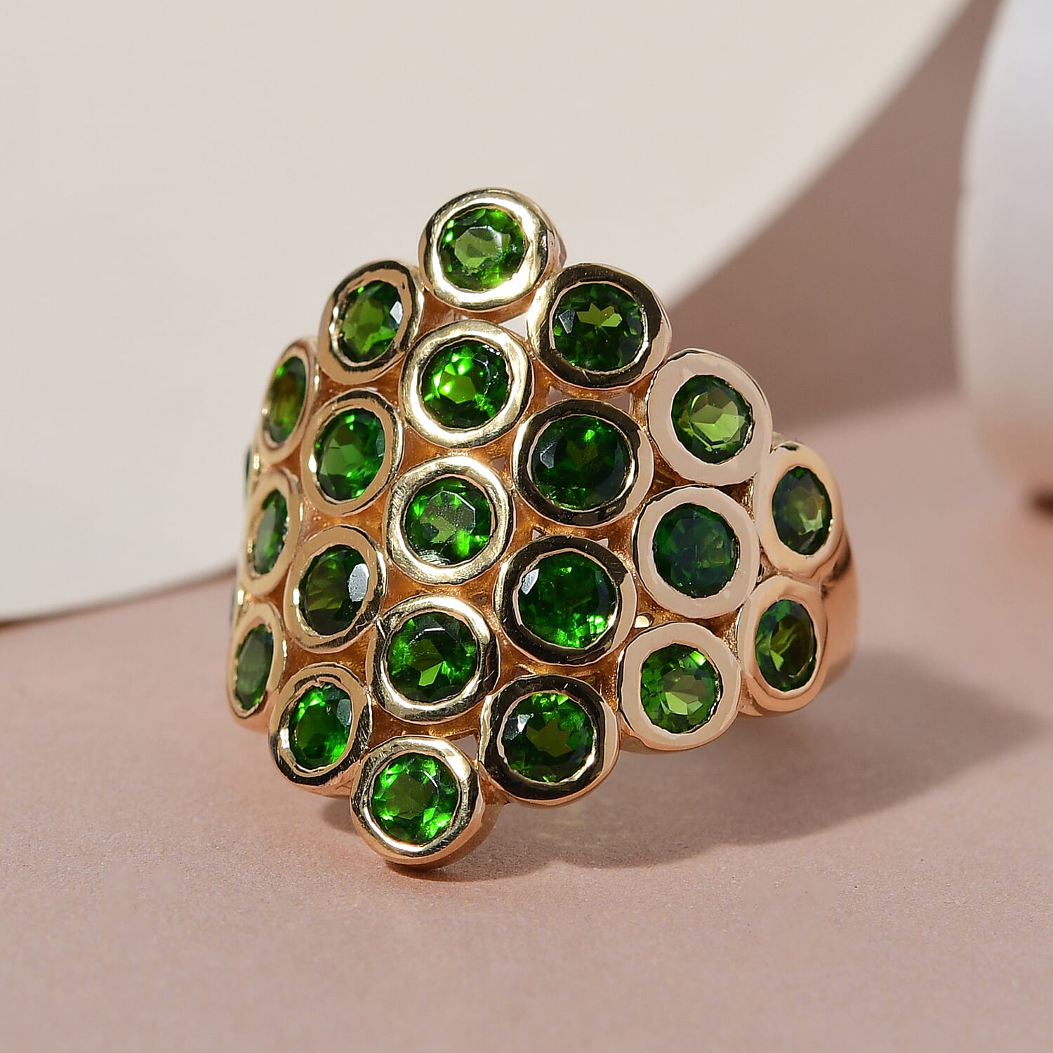 Chrome Diopside  2.81 ctw Cluster Ring in 14K Yellow Gold Over Sterling Silver (Size 5.5)